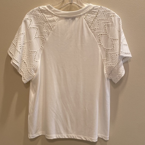 Gibson Latimer mixed media white raglan eyelet short sleeve t-shirt size small - Picture 4 of 5